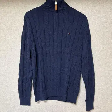 TOMMY HILFIGER 하프 지퍼 케이블 니트 네이비