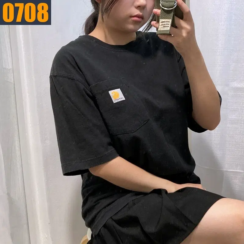 95 CARHARTT 칼하트 루즈핏 포켓 검정 반팔 티셔츠