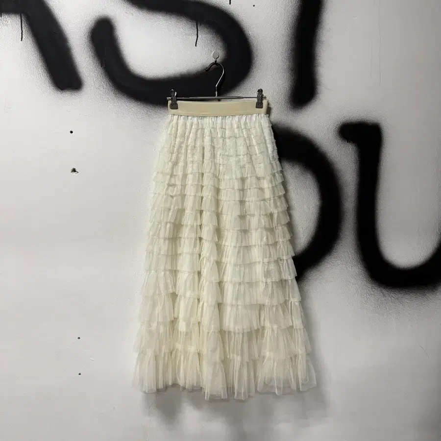 VTG 빈티지 아이보리 페어리 캉캉쉬폰 샤 롱 스커트