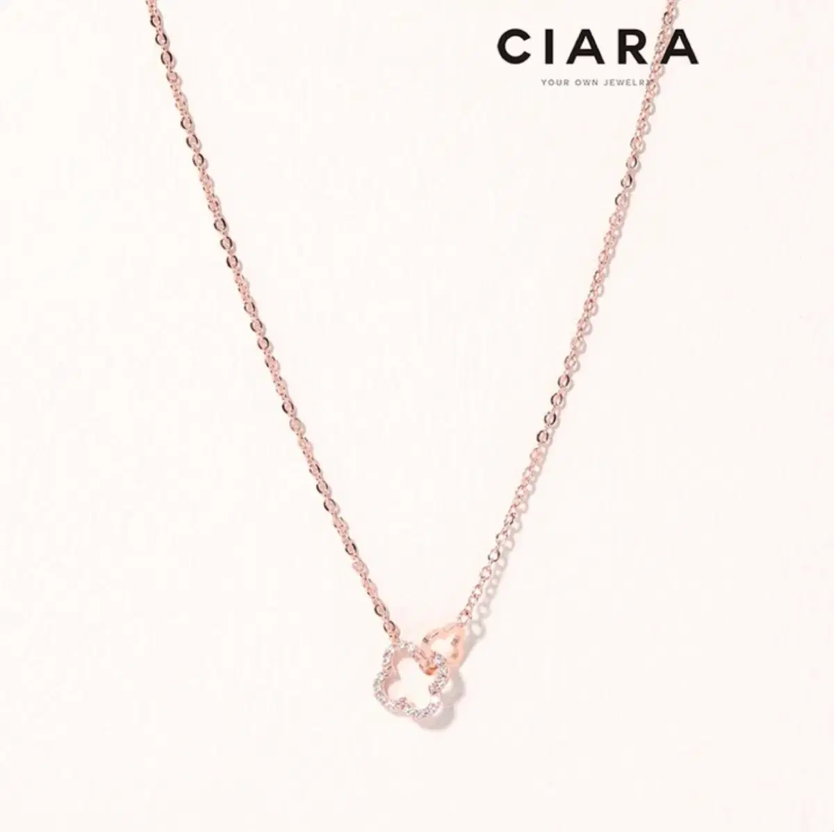 CIARA 로즈골드 큐빅 클로버 목걸이