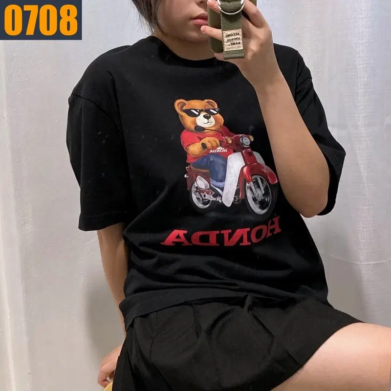 95 HONDA 혼다 오토바이 베어 검정 반팔 티셔츠