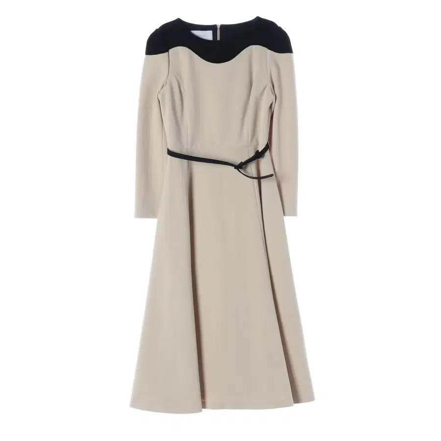 비에이유 바이 브라이드앤유 21FW 물결 배색 벨티드 롱 원피스