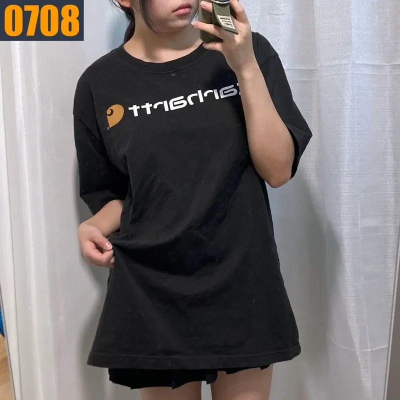 100 CARHARTT 칼하트 릴렉스핏 검정 로고 반팔 티셔츠