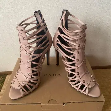 새상품 ZARA 레이스업 하이힐 펌프스 핑크
