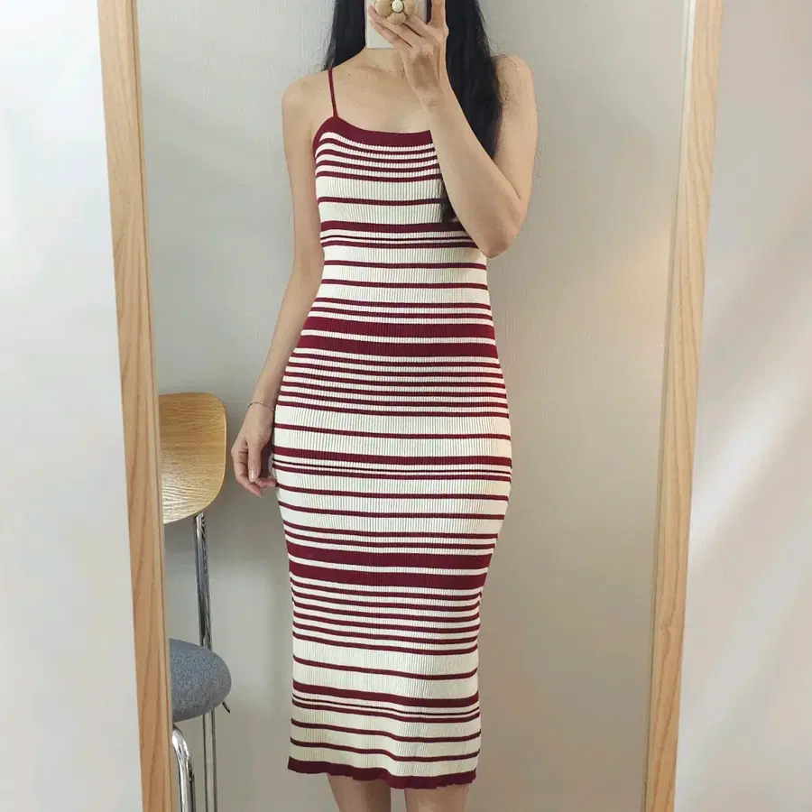(F)여성 나시 니트 롱 원피스 스트라이프 W4251