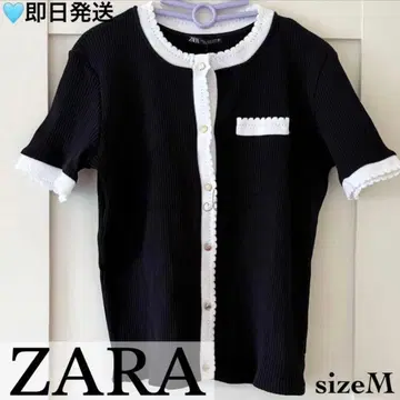 택 포함 ZARA 자라 반팔 리브 니트 T셔츠 블랙 M 썸머 니트