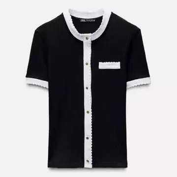 택 포함 ZARA 자라 반팔 리브 니트 T셔츠 블랙 M 썸머 니트