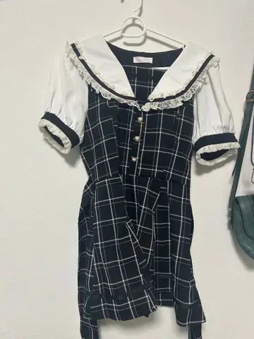 LIZ LISA 체크 무늬 세일러 카라 세트