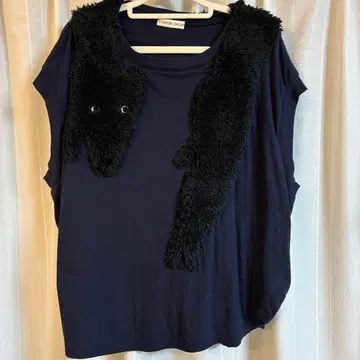 TSUMORI CHISATO 보아 고양이 반팔 티셔츠 네이비