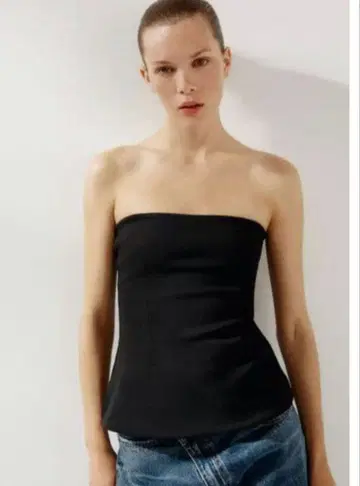 [ 새상품 ] ZARA 인터락 밴딩 탑 블랙 ( L )
