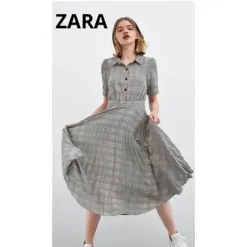 ZARA 체크 무늬 플리츠 롱 원피스