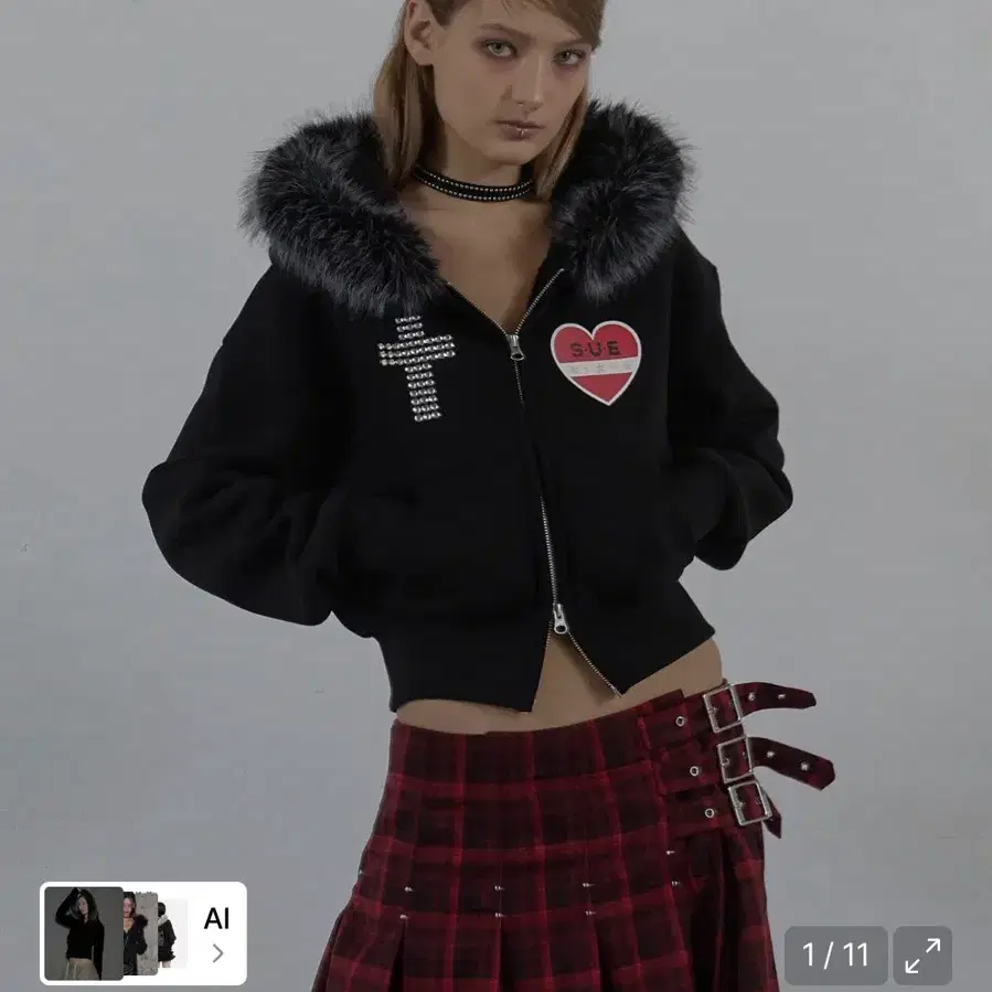 셋업이엑스이 FUR TRIMMING HOODED ZIP-UP / BLAC