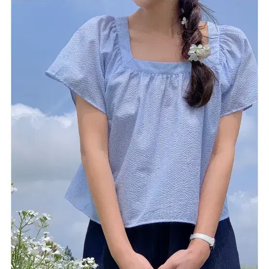 케이클럽 소피 시어서커 블라우스
