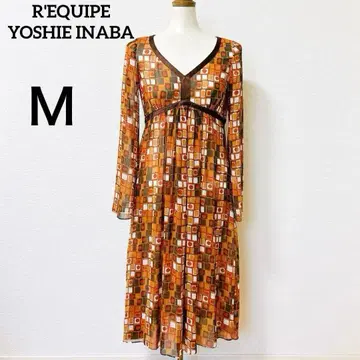 새상품급 레킵 요시에 이나바 기하학 패턴 롱 원피스 M 오렌지