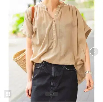 Spick and Span 코튼 린넨 개더 프렌치 슬리브 셔츠