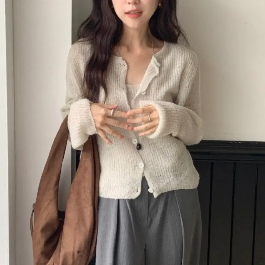 [새상품] 부클 가디건 나시 뷔스티에 세트 (웜그레이)