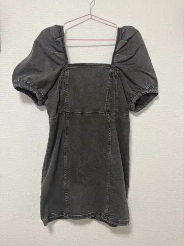 H&M 데님 미니 원피스 퍼프 슬리브 그레이