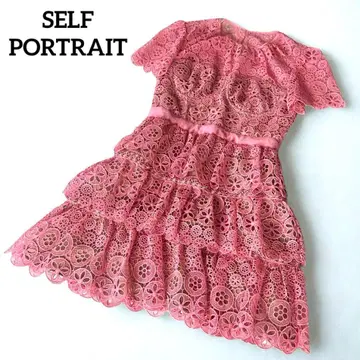 SELF-PORTRAIT 원피스 레이스 티어드 핑크 반팔 드레스