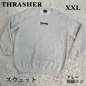 THRASHER 맨투맨 XXL 그레이 자수 로고 트레이닝복