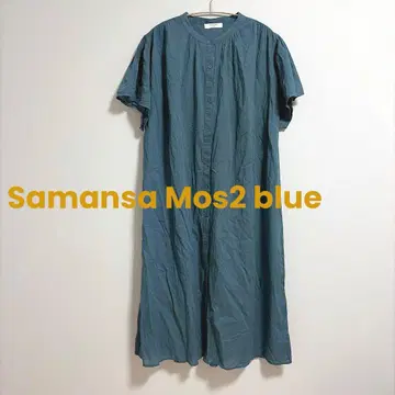 Samansa Mos2 blue 인도 면 반팔 셔츠 원피스 루즈핏