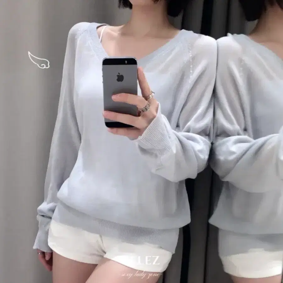 아쿠아 브이넥 시스루 루즈핏 오버핏 여름 긴팔 니트 selez