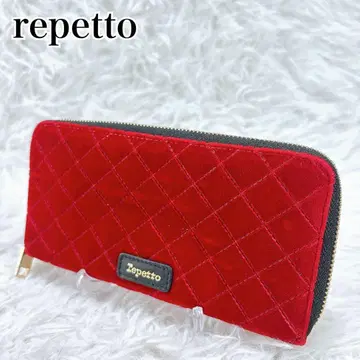 새상품급 repetto 퀼팅 벨로아 라운드 지퍼 장지갑 레드