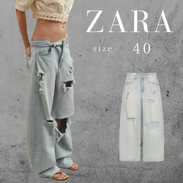 ZARA TRF 데미지 가공 배기 데님 EU40