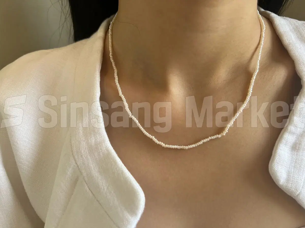 [빠른발송] 실버 925좁쌀 진주 2미리담수 진주 목걸이