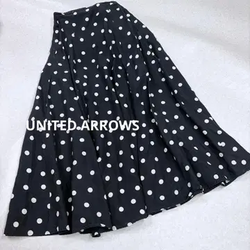 UNITED ARROWS 린넨 100% 도트 플레어 스커트 36 블랙