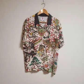 VOLCOM 볼컴 반팔 셔츠 일본풍 패턴 박스 실루엣 셔츠 L