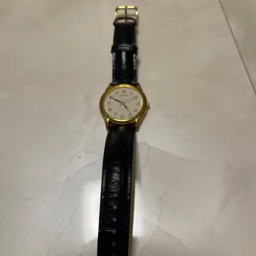 SEIKO 남성용 손목시계 골드 블랙 가죽