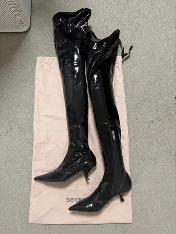 블랙 패턴트 레더 롱 부츠 34.5