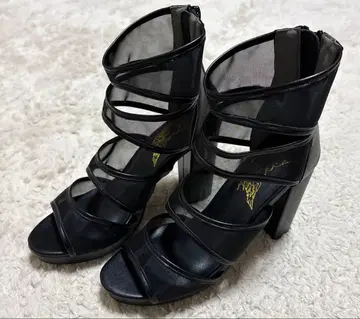 러브 헌터 샌들 부츠 시어 10.5cm 힐 튤 블랙