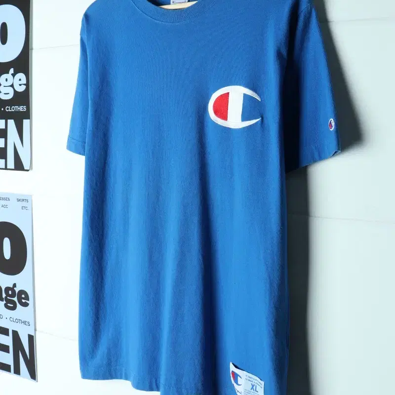 (XL-2XL) 챔피온 반팔 티셔츠 빅사이즈 빅로고 블루-H34685