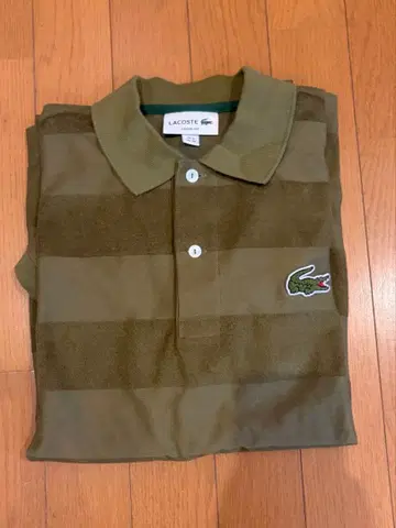 라코스테 LACOSTE 파일 원단 절개 보더 피케 셔츠 카키 사이즈 2