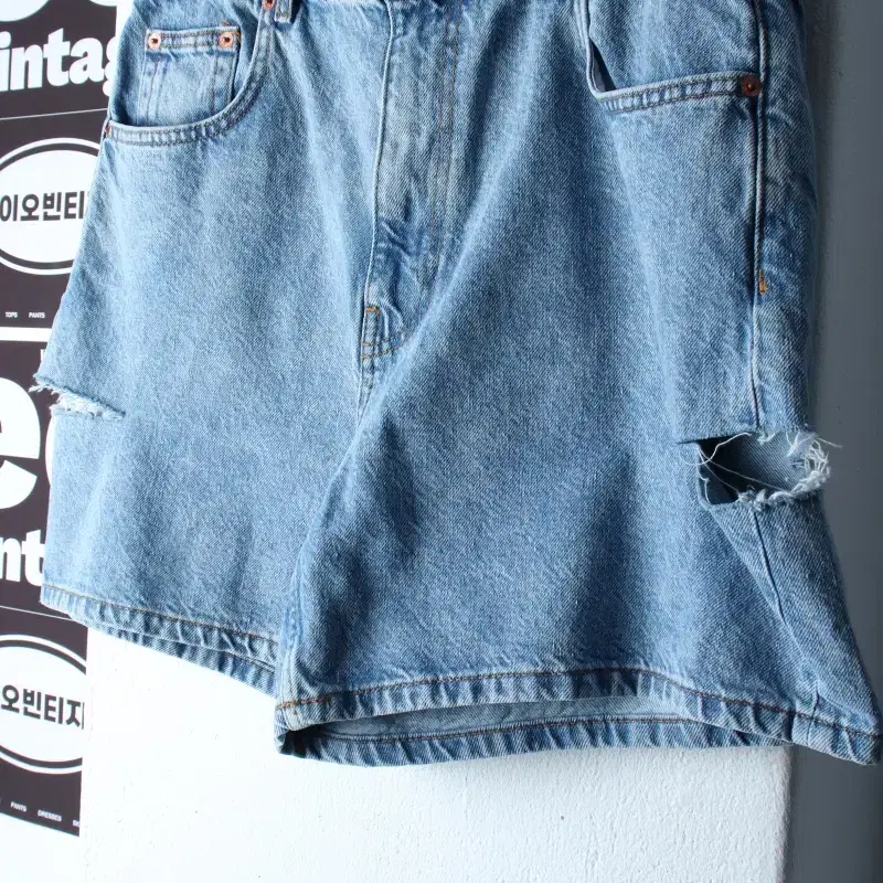 W(XL) 자라 반바지 팬츠 데님 찢청 연블루 숏-P10491