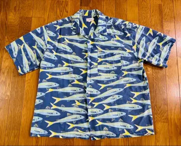 90s J.CREW 오픈 카라 셔츠 L 사이즈 올 패턴 물고기