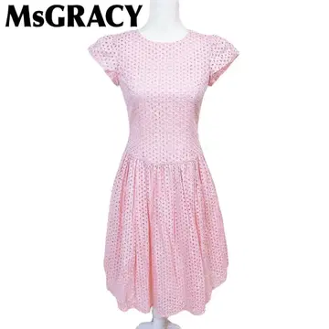 [새상품급] M'S GRACY 반팔 원피스 플레어 38 플라워펀칭