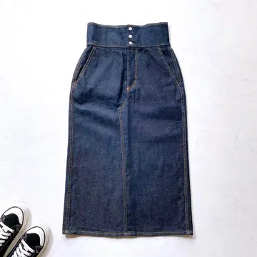 MACPHEE 레이스업 데님 타이트 스커트 32 XS 백리본 다크 네이비