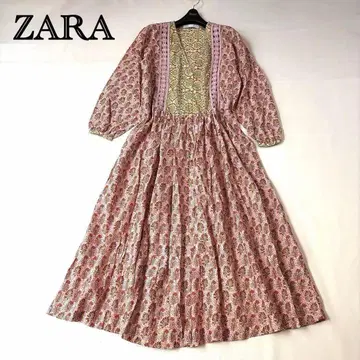 ZARA 올 패턴 롱 셔츠 원피스 핑크 자수 레이스 인도 면 리조트 M