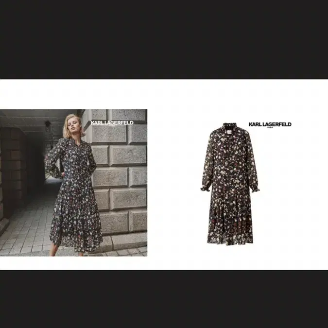 칼라거펠트 여성 여유핏 자카드 플라워 쉬폰 롱 원피스 44-55 _ 블랙