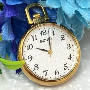 [레어] SEIKO 회중시계 펜던트 워치 골드 컬러 리프 무늬