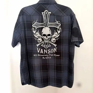 VANSON 반팔 셔츠 체크 스컬 자수