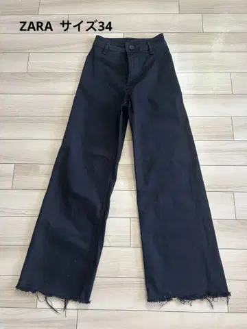 ZARA 블랙 와이드 데님 팬츠 컷오프 34