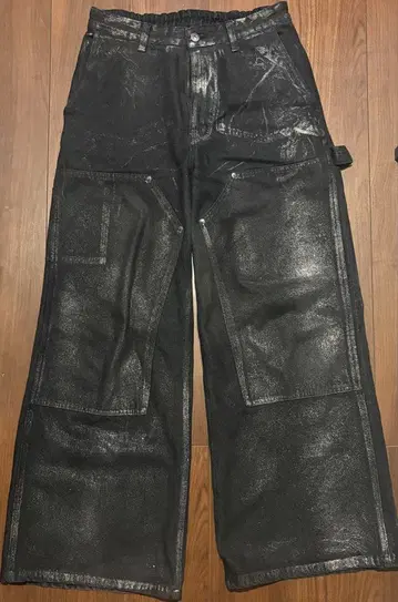 CLEL 호일 프린트 더블니 데님 팬츠