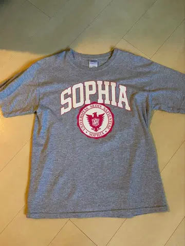SOPHIA 칼리지 로고 T셔츠 그레이 짧은 기장 실루엣