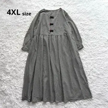 원피스 4XL 빅 사이즈 깅엄 체크 루즈핏 개더 긴팔