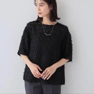 INDIVI 프린지컷 자카드 T 반팔 블라우스 블랙 05