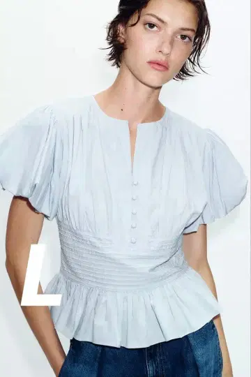 ZARA 핀턱 퍼프 슬리브 블라우스 L