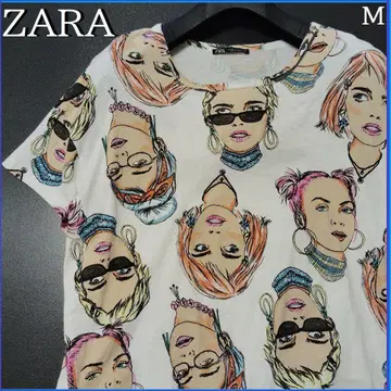 ZARA 자라 얼굴 올 패턴 페이스 티셔츠 컷앤소 티셔츠 M